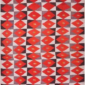 Antique Bold Primitive Tribal Geometric Native American Flatweave Navajo Rug by Rugs On Net