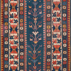 Antique Tribal Late 19th Century Blue Caucasian Kazak Rug