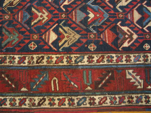 Tribal navy blue antique caucasian hallway runner kazak rug - image 5