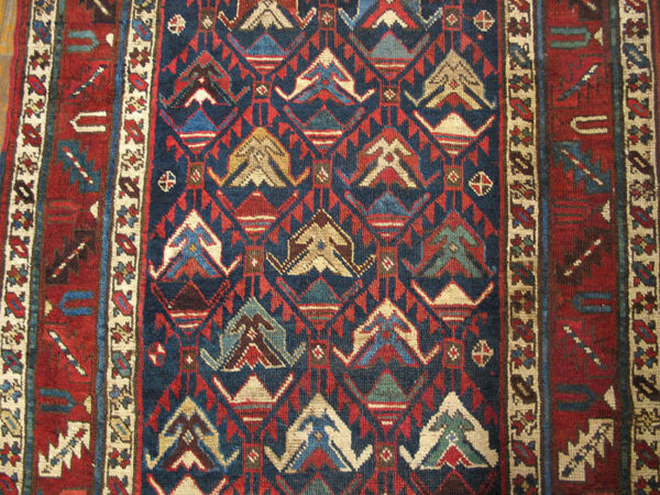 Tribal navy blue antique caucasian hallway runner kazak rug - image 6