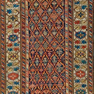 Rustic Tribal Geometric Antique Blue Caucasian Shirvan Rug