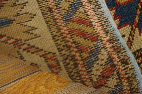 Rustic tribal geometric antique blue caucasian shirvan rug - image 2