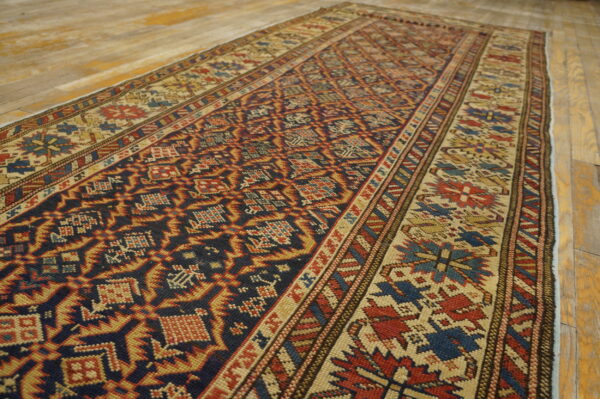 Rustic tribal geometric antique blue caucasian shirvan rug - image 5