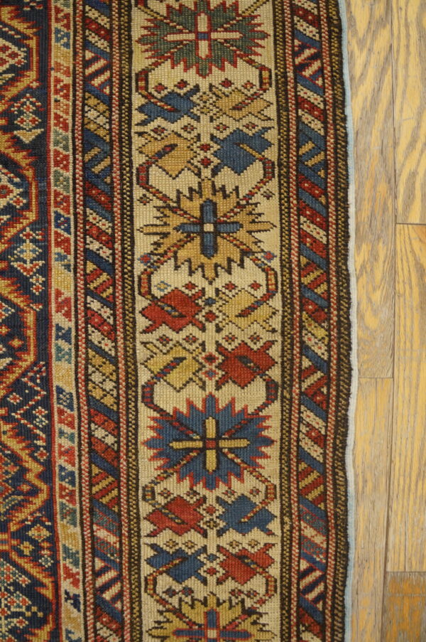 Rustic tribal geometric antique blue caucasian shirvan rug - image 6