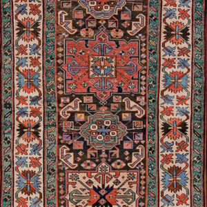 Beautiful Tribal Design Late 19th Century Antique Caucasian Kazak Runner Rug