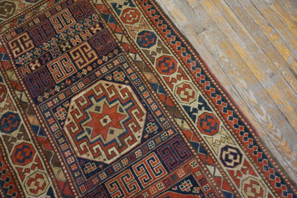 Vibrant 19th century antique allover geometric hand knotted tribal pile caucasian rug - image 3
