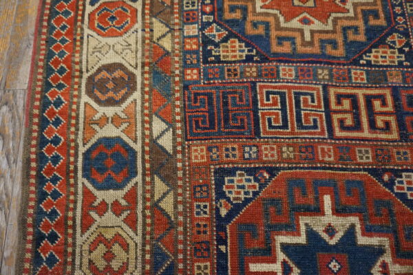 Vibrant 19th century antique allover geometric hand knotted tribal pile caucasian rug - image 6