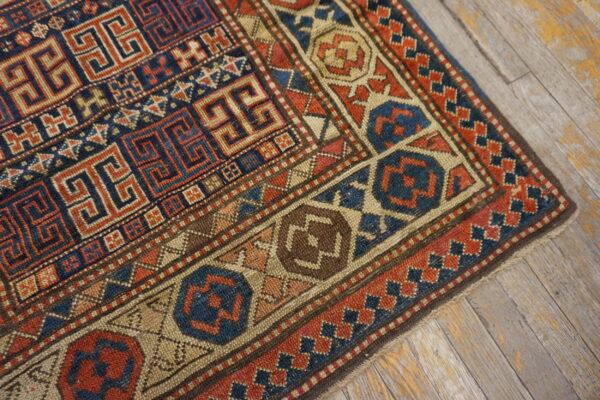 Vibrant 19th century antique allover geometric hand knotted tribal pile caucasian rug - image 7