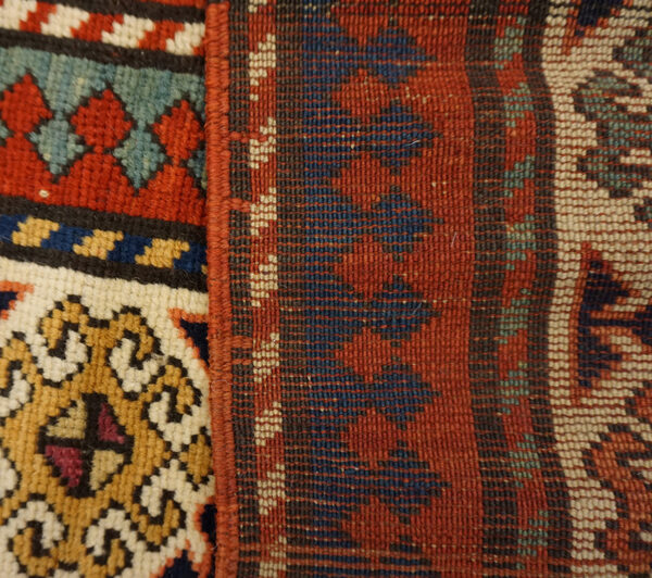 Antique caucasian allover geometric wool hand knotted pile coral / salmon pink 1880s rug - image 5