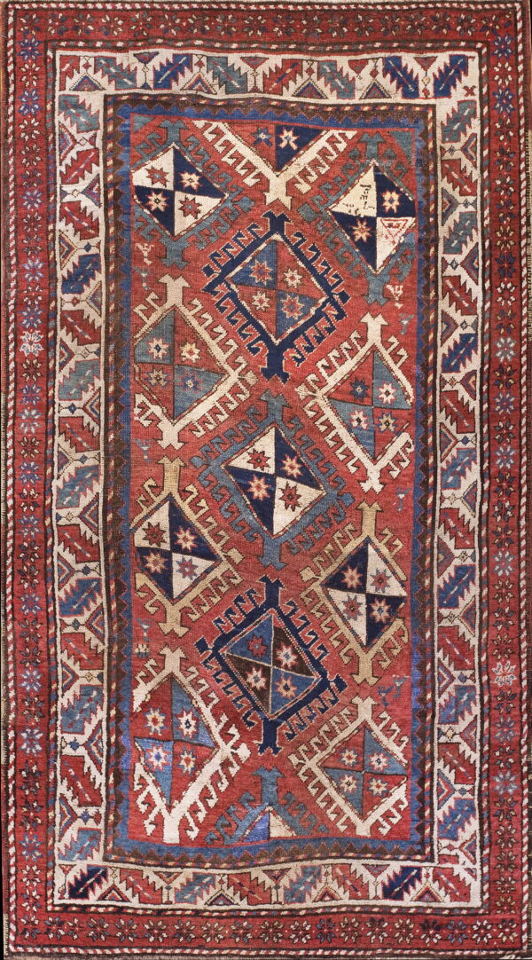 Colorful geometric patterned vintage rug