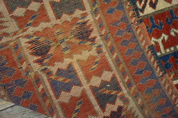 Late 19th century tribal geometric antique key hole design caucasian kazak rug - image 2