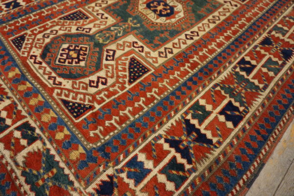 Late 19th century tribal geometric antique key hole design caucasian kazak rug - image 3