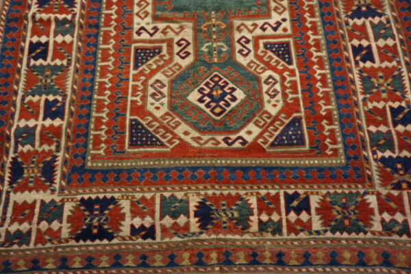 Late 19th century tribal geometric antique key hole design caucasian kazak rug - image 6