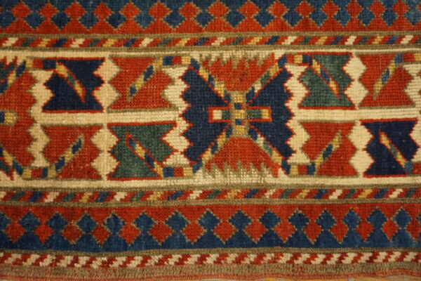 Late 19th century tribal geometric antique key hole design caucasian kazak rug - image 7