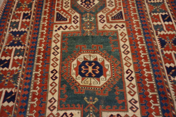 Late 19th century tribal geometric antique key hole design caucasian kazak rug - image 8