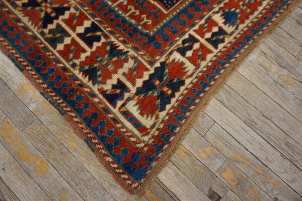 Late 19th century tribal geometric antique key hole design caucasian kazak rug - image 9