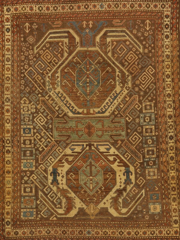 Brown earthy antique caucasian small scatter size wool shirvan rug