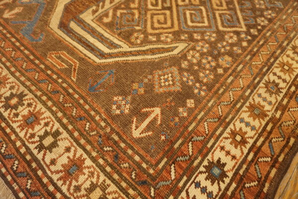 Brown earthy antique caucasian small scatter size wool shirvan rug - image 2