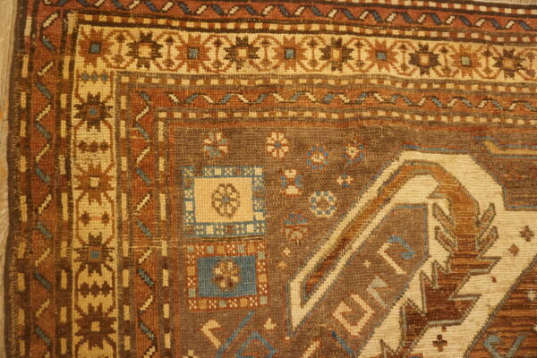 Brown earthy antique caucasian small scatter size wool shirvan rug - image 8