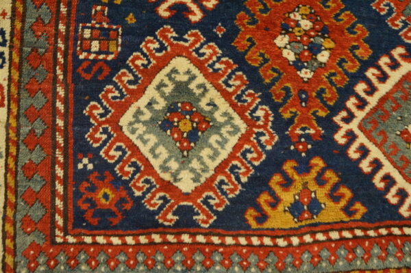 Blue tribal geometric allover design antique caucasian kazak rug - image 8