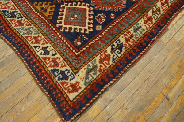 Blue tribal geometric allover design antique caucasian kazak rug - image 9