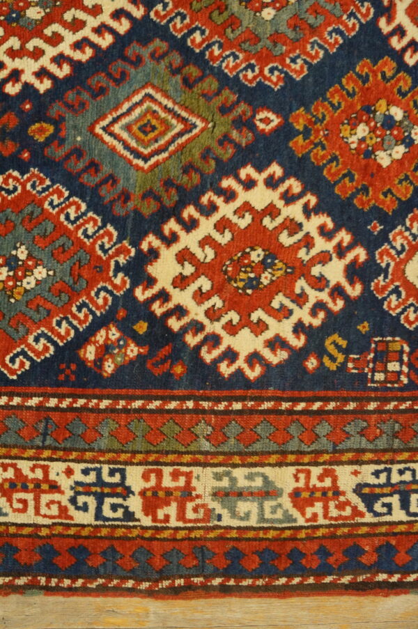 Blue tribal geometric allover design antique caucasian kazak rug - image 10
