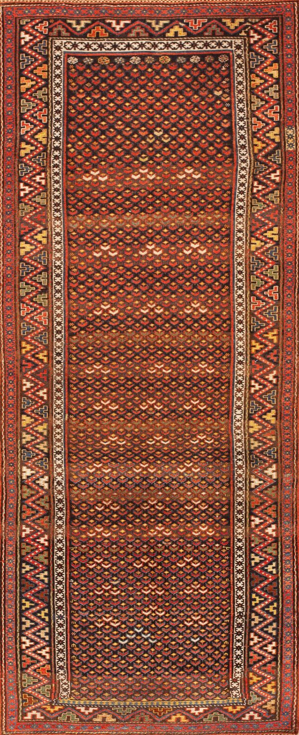 Antique caucasian hallway runner wool rug