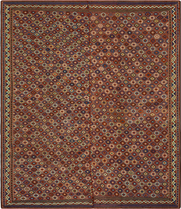 Antique caucasian tribal verneh flat weave kilim rug