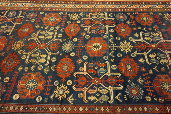 Antique caucasian - hallway runner wool blue rug - image 8