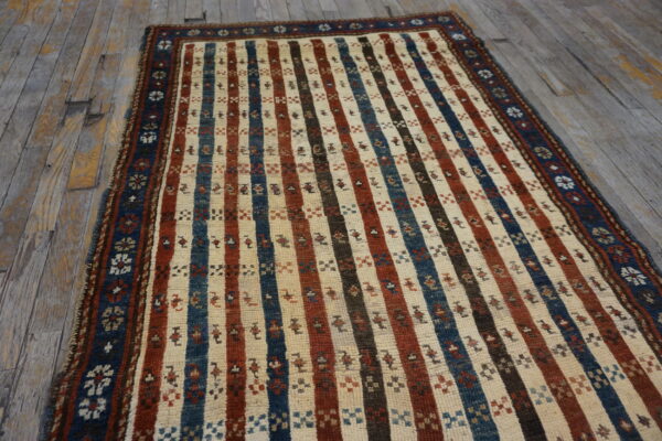 Tribal stripped antique ivory caucasian late 19th century rug - image 3