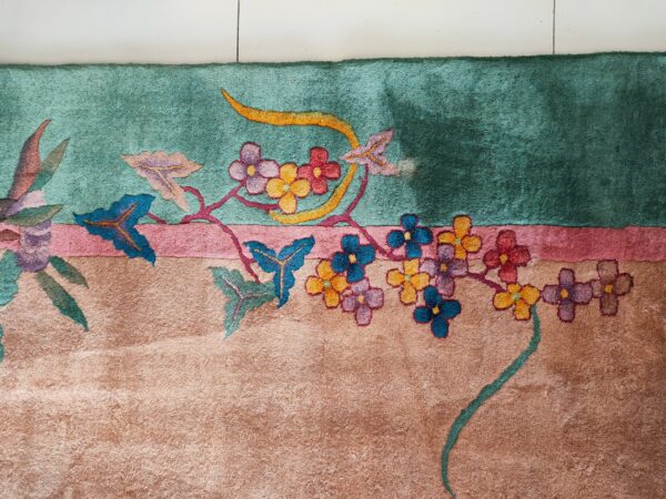Chinese art deco ivory room size rectangle 1920s wool antique knotted rug 5 Chinese art deco ivory room size rectangle 1920s wool antique knotted rug - image 5