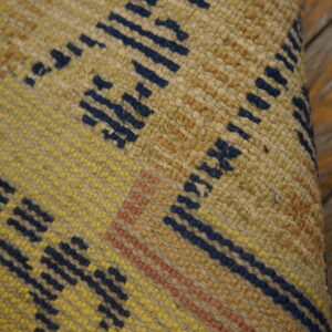 Beige rug with blue geometric patterns.