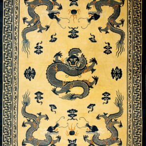 Beige rug with dragon motifs.