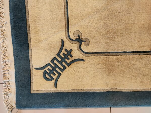 Minimalist vintage light blue and ivory white color open field chinese rug 5 Minimalist vintage light blue and ivory white color open field chinese rug - image 5