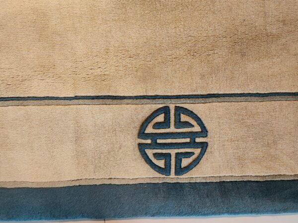 Minimalist vintage light blue and ivory white color open field chinese rug 6 Minimalist vintage light blue and ivory white color open field chinese rug - image 6