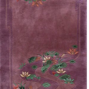 Purple rug with floral design.