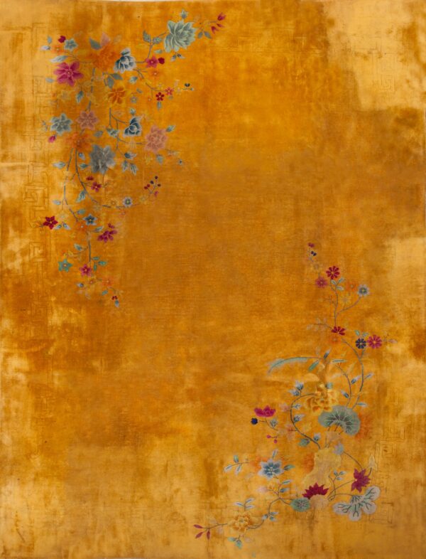 Floral design on vibrant yellow background.