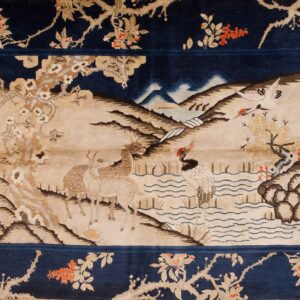 Elegant scene with cranes and deer.