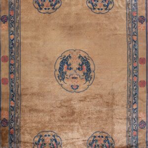 Allover Geometric Wool Antique 1920s Ivory Beige Cream White Rectangle Hand Knotted Pile Large Rug