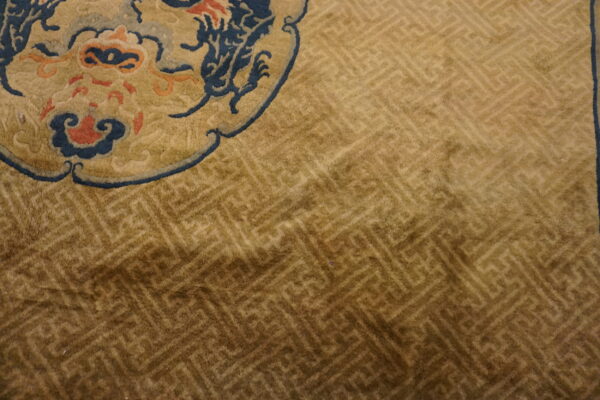 Allover geometric wool antique 1920s ivory beige cream white rectangle hand knotted pile large rug - image 5