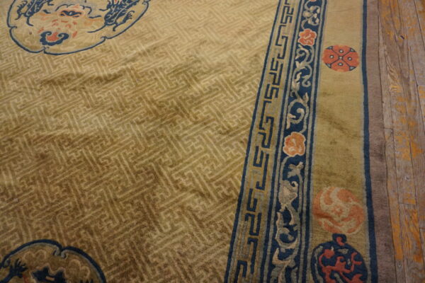 Allover geometric wool antique 1920s ivory beige cream white rectangle hand knotted pile large rug - image 6