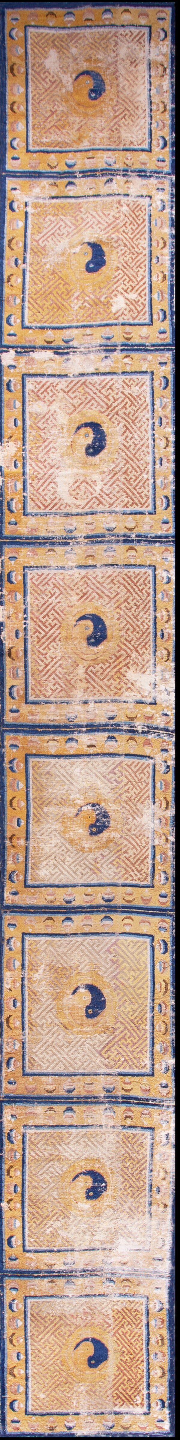 Antique chinese - ningxia large hallway runner wool yellow rug