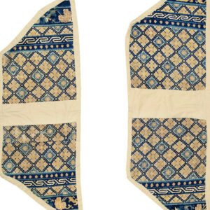Blue and cream patterned textile pieces