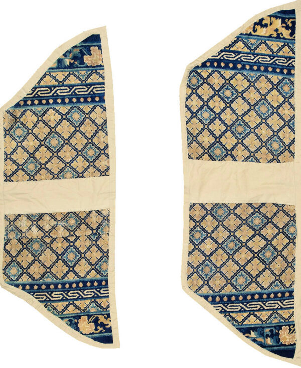 Blue and cream patterned textile pieces