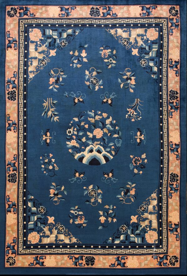 Floral medallion on blue background