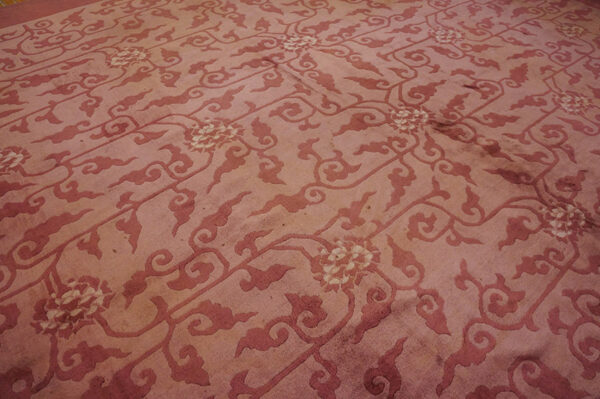 Antique allover floral wool hand knotted pile purple / lavender mauve 1930s rug - image 5
