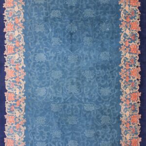 Wool Hand Knotted Pile 1920s Blue Rectangle Allover Floral Antique Rug