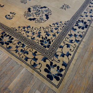 Elegant ivory rug with intricate patterns.
