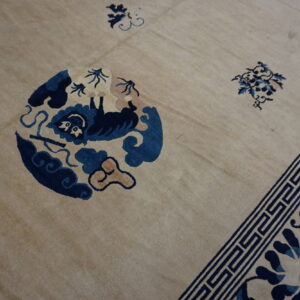 Intricate design on ivory wool rug