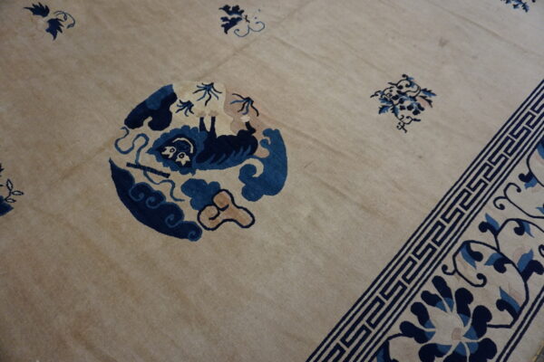 Intricate design on ivory wool rug